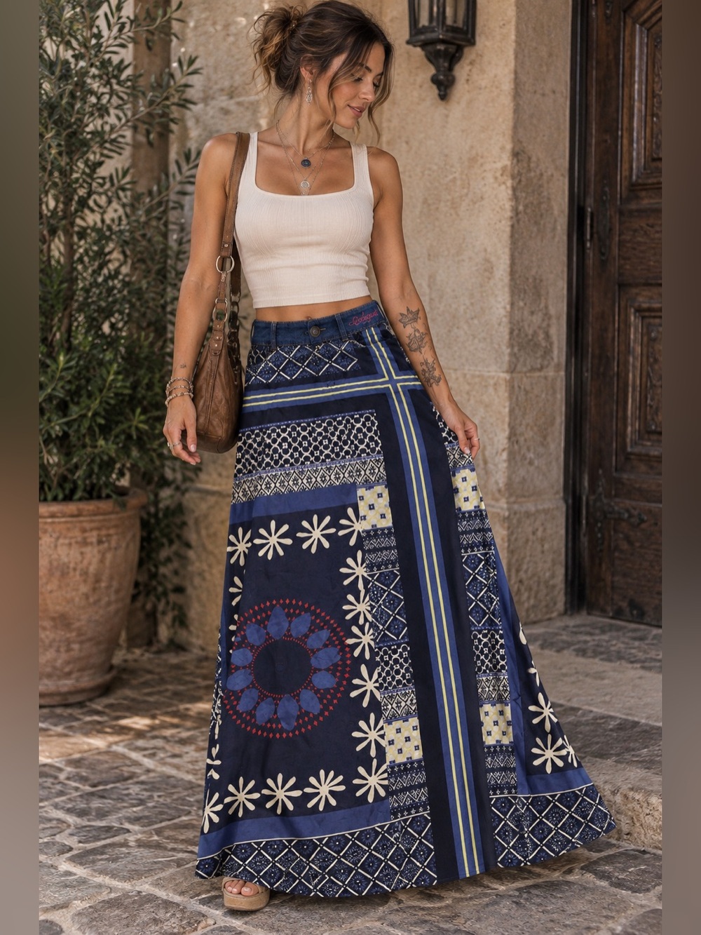 NWT Desigual Patchwork Maxi Skirt